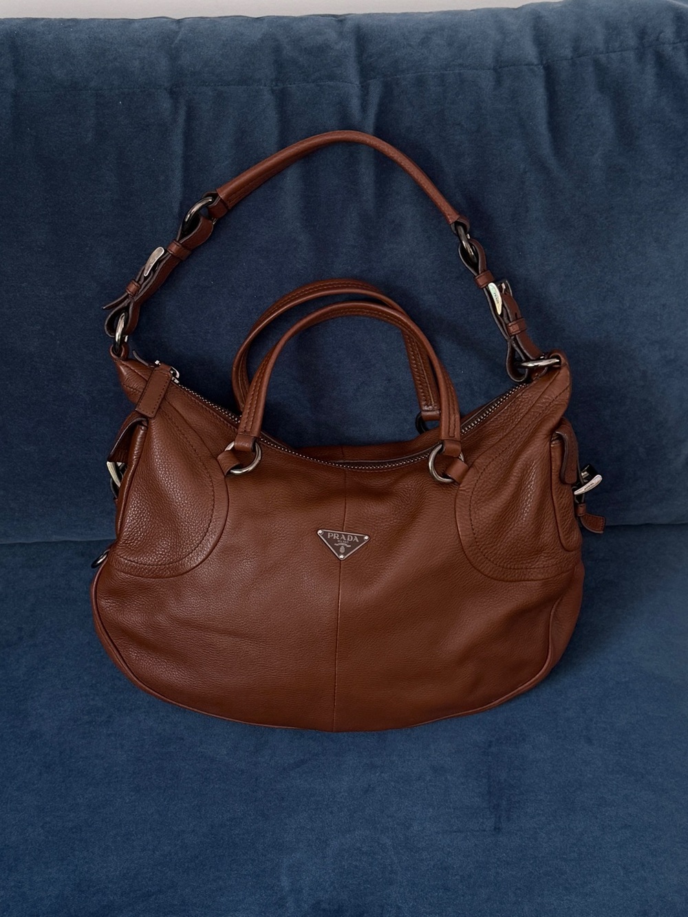 Prada Pebble Leather Dark Brown Hobo Bag